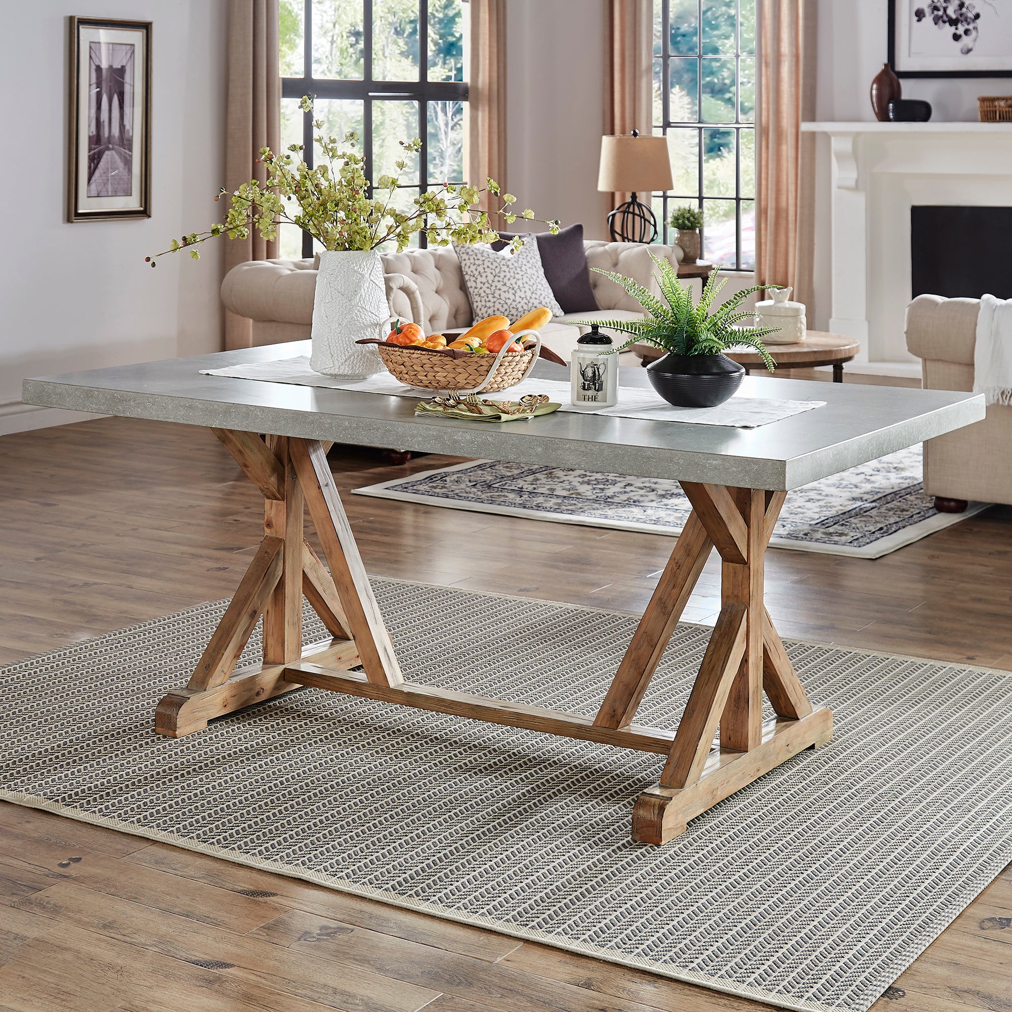 Rustic Pine Concrete Table Top Dining Table - Concrete-Topped