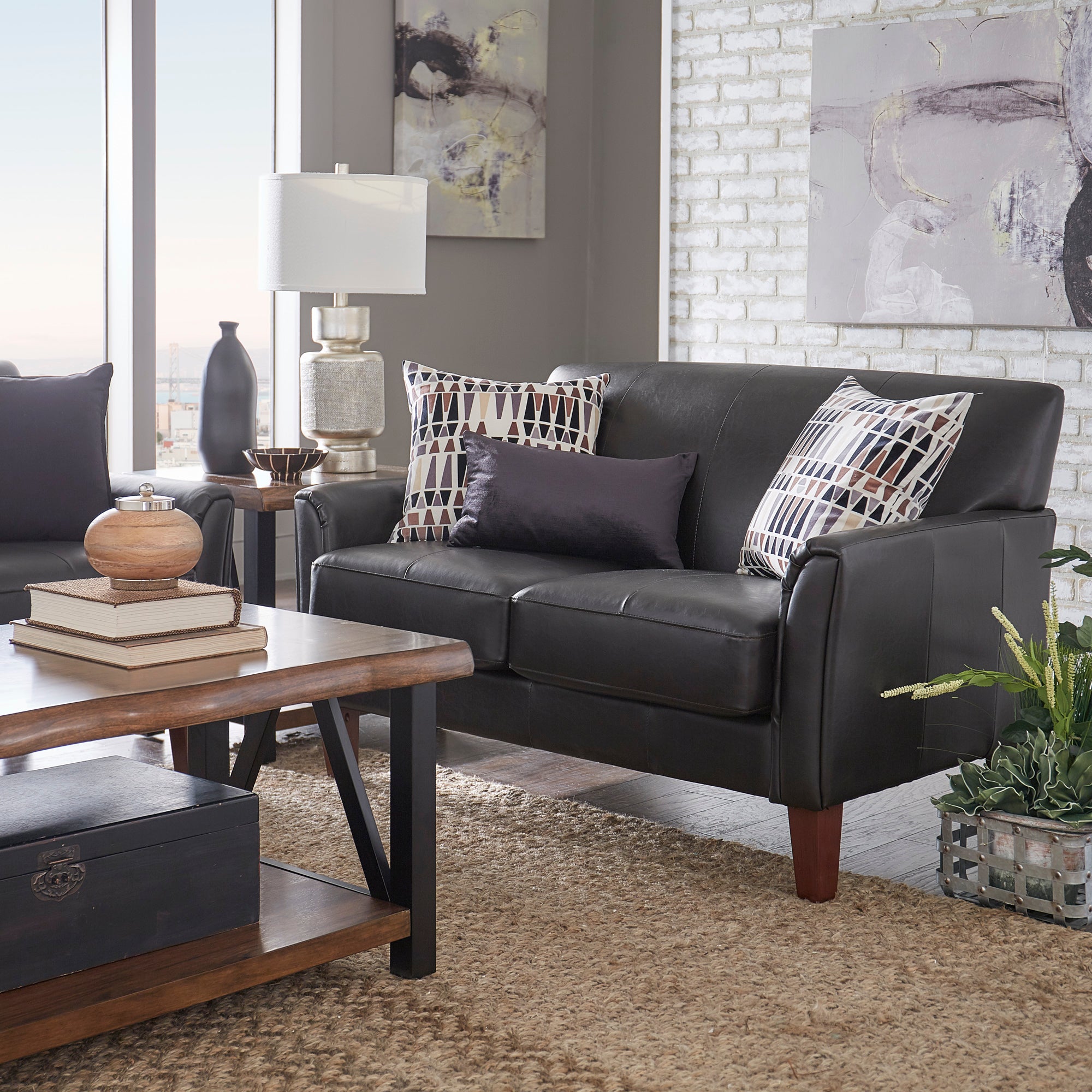 Lexicon Caffery Contemporary Faux Leather Click-Clack Sleeper Sofa in Brown