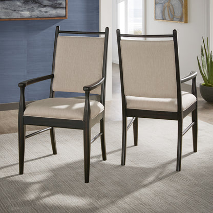 Wood Finish Beige Fabric Arm Chair (Set of 2) - Black Oak