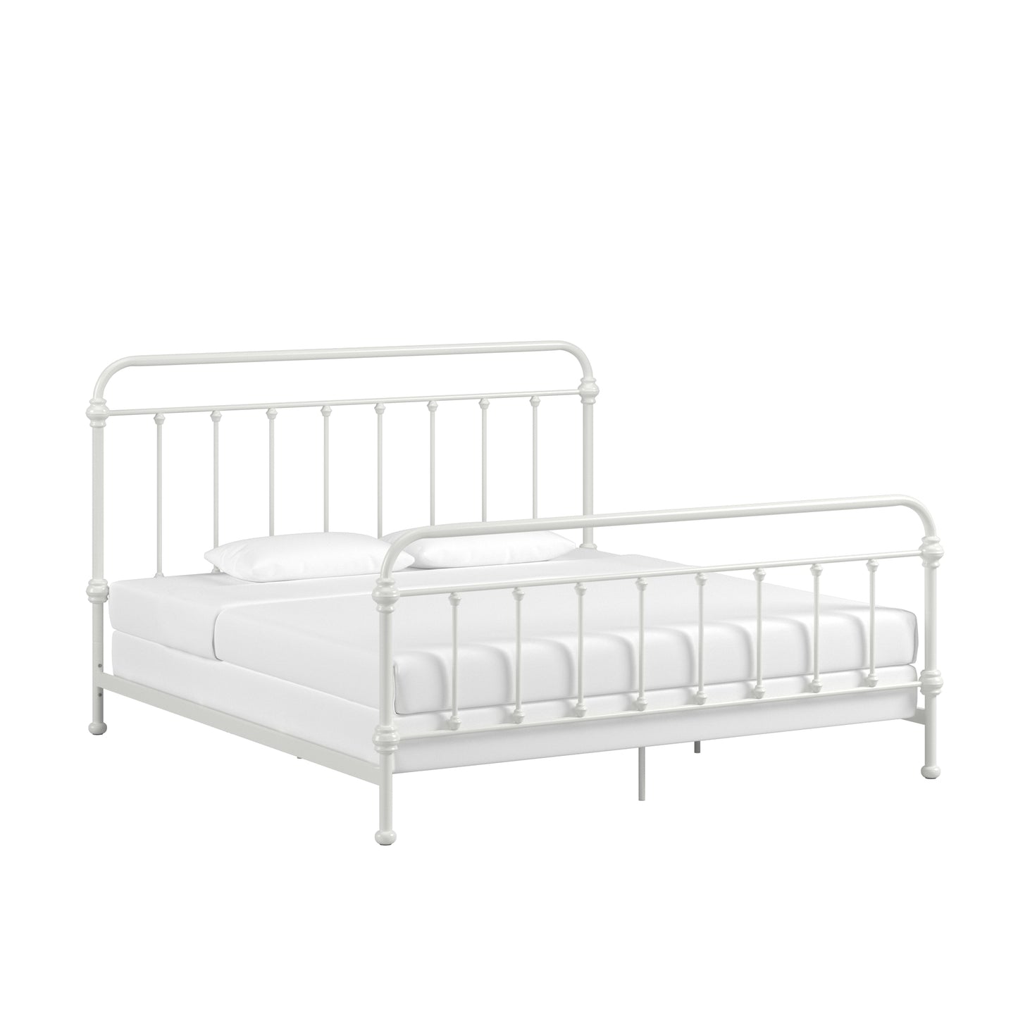 Antique Graceful Victorian Iron Metal Bed - Antique White, King (King Size)