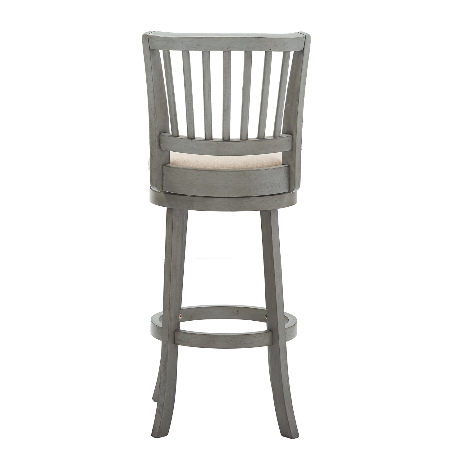 Slat Back Swivel Chair - 29" Bar Haight, Antiqua Gray Finish, Baiga Linan