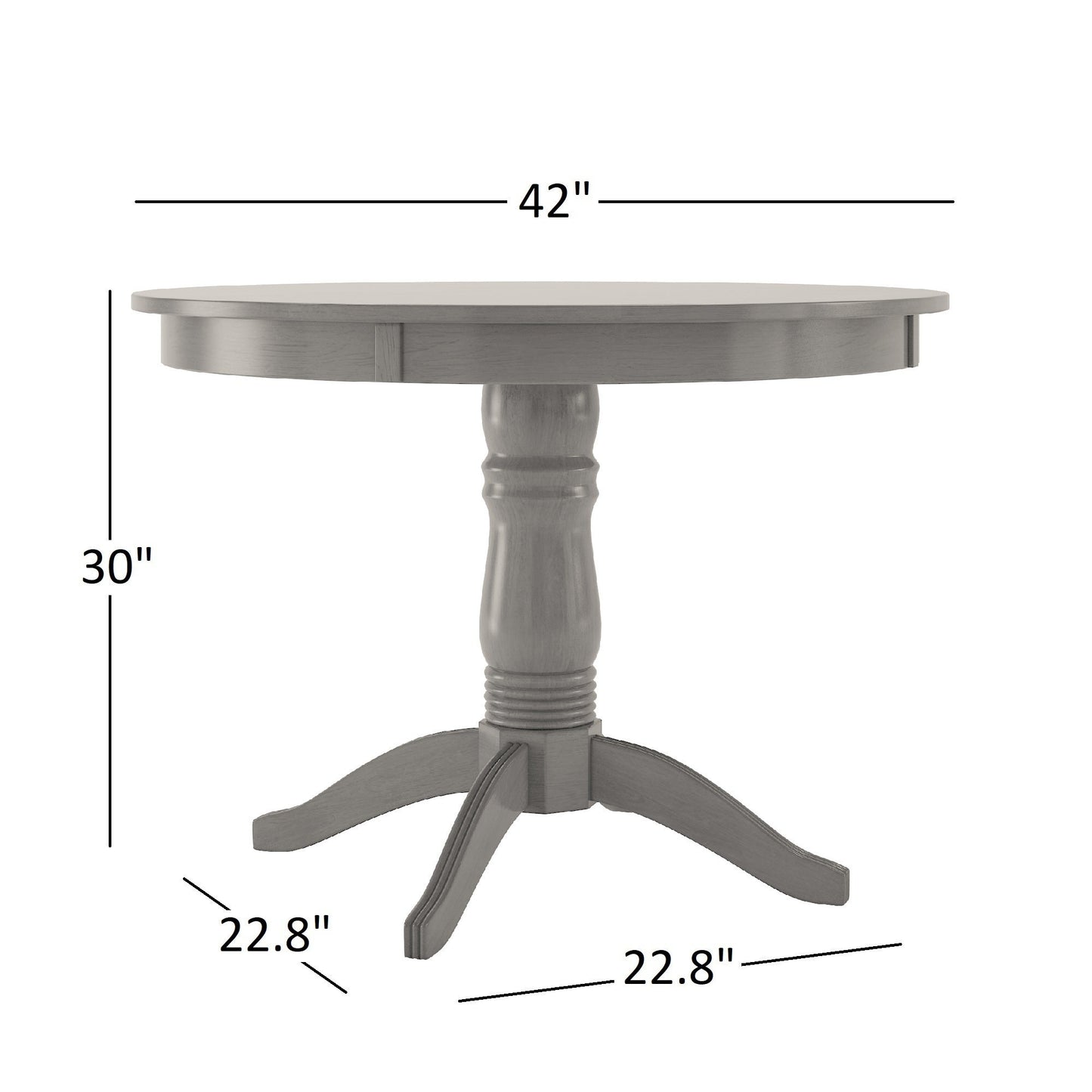 Round Pedestal Base 5-Piece Dining Set - Antiqua Gray Finish, Mission Back