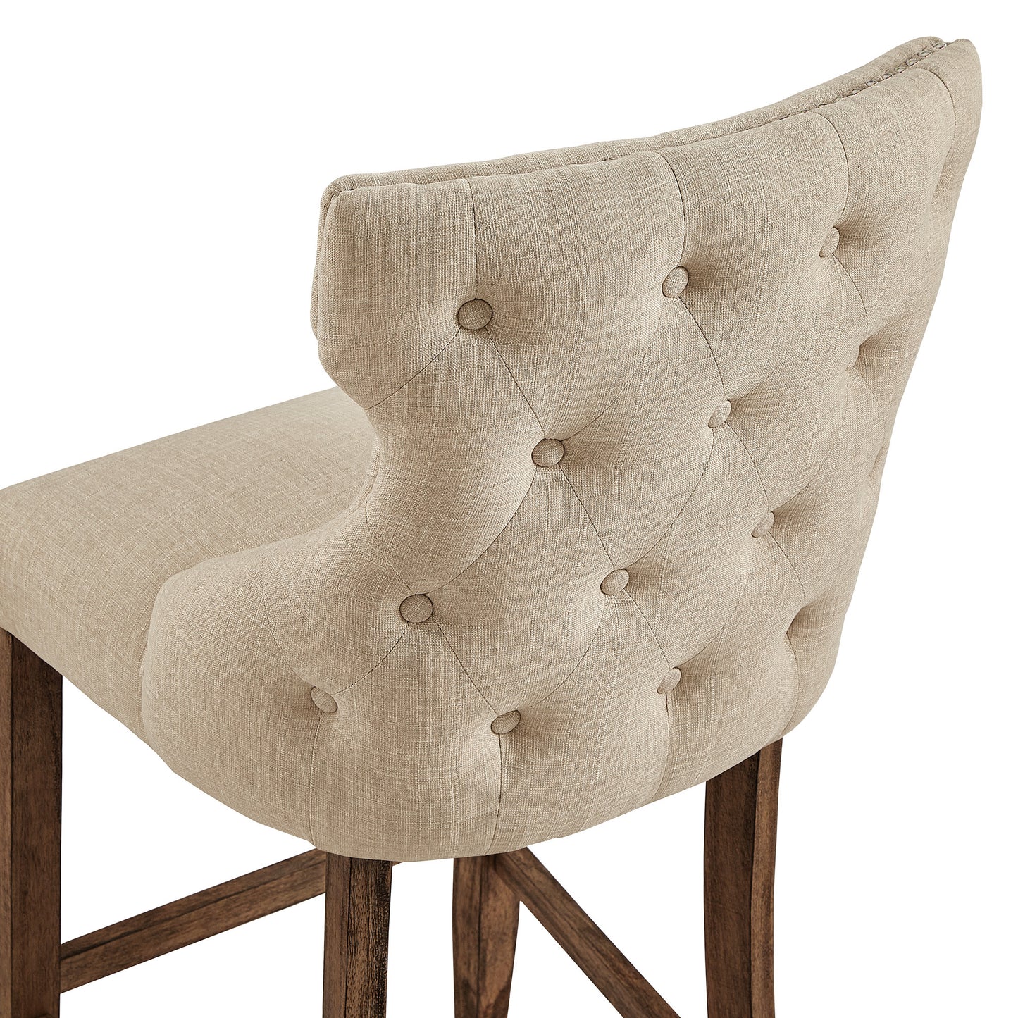 Nailhead Trim Linen Upholstered Stools (Set of 2) - Beige Linen, Bar Height