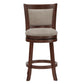 Upholstered Back Swivel Stool - 24" Counter Height, Cherry Finish, Gray Linen