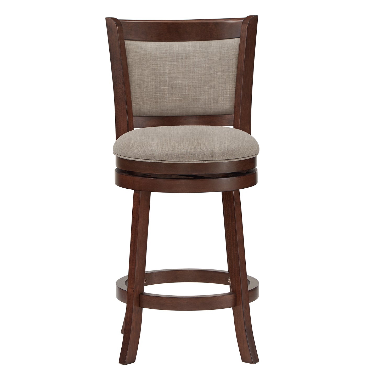 Upholstered Back Swivel Stool - 24" Counter Height, Cherry Finish, Gray Linen