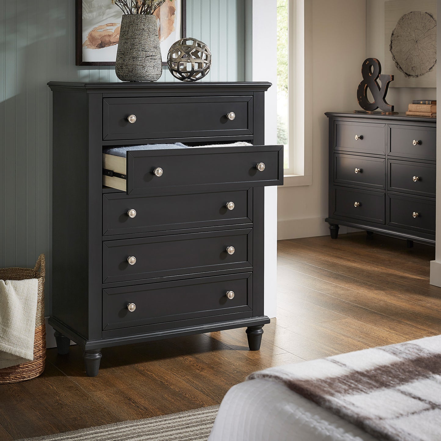 5-Drawer Wood Chest - Black