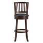 Slat Back Swivel Chair - 29" Bar Height, Dark Cherry, Black Faux Leather