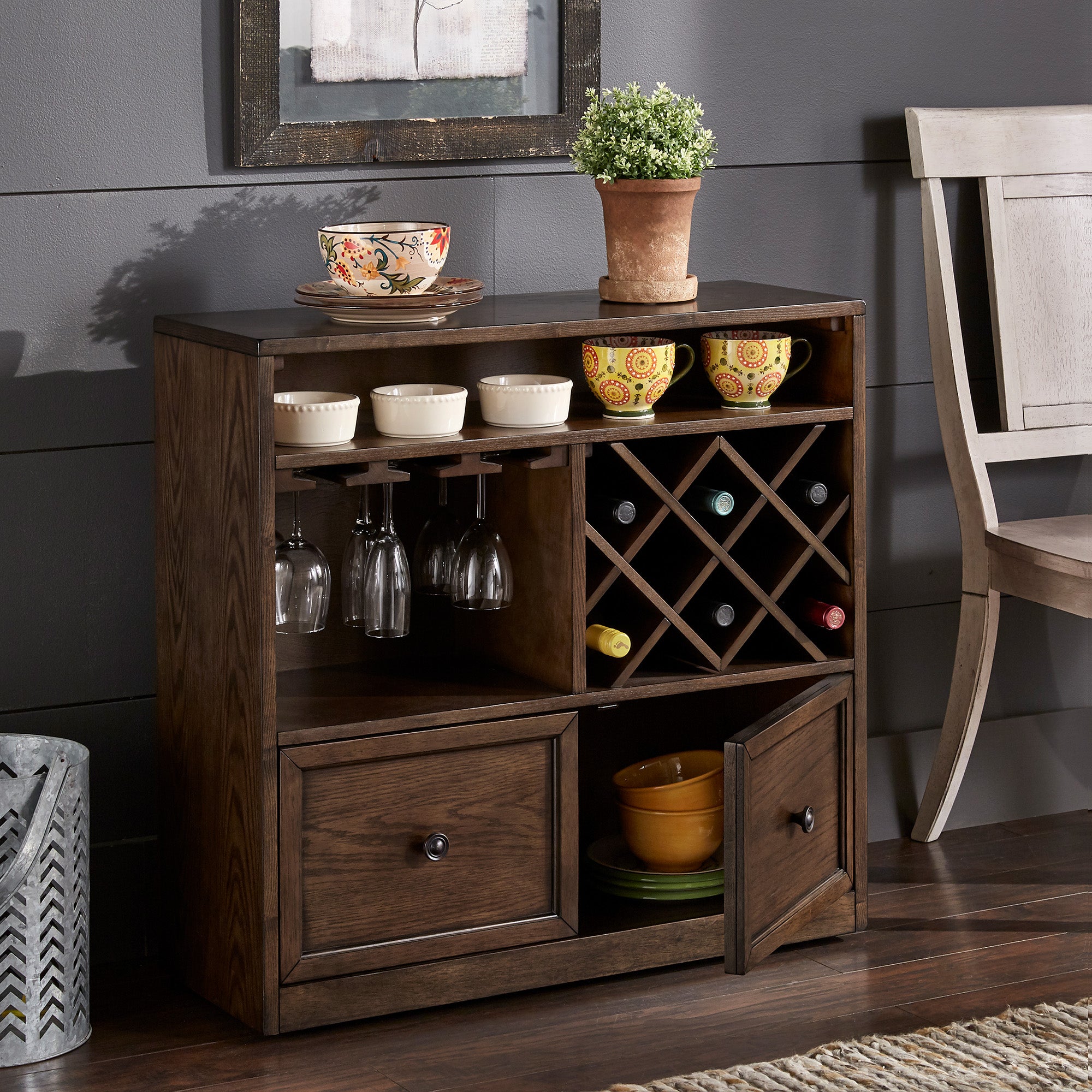 Dark Oak Finish Wood Cabinet With Wine Rack by iNSPIRE Q Classic iNSPIRE Q Home