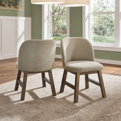 Wood Finish Taupe Fabric Curved Low Back Dining Chair (Set of 2) - Walnut