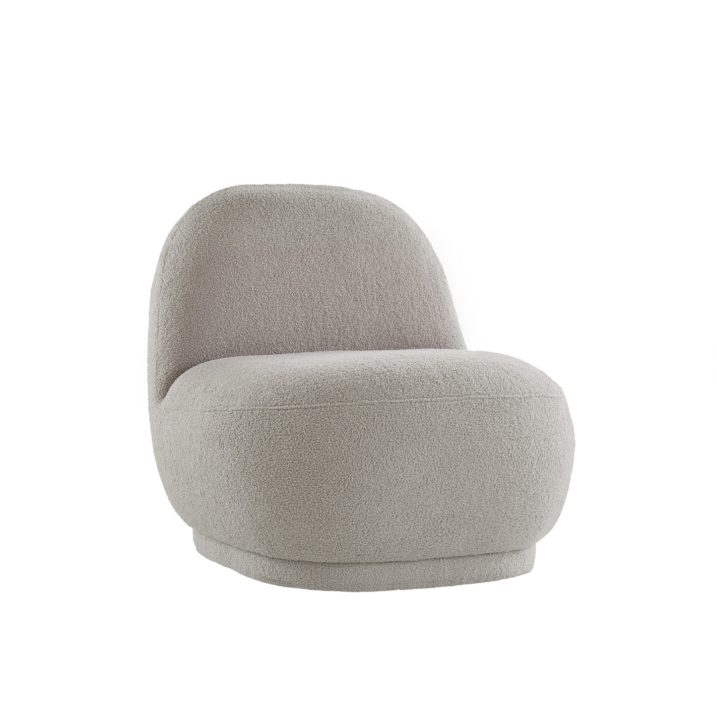 Modern Boucle Lounge Chair with Rounded Design and Lumbar Pillow - Light Gray Chair with Light Gray Pillow