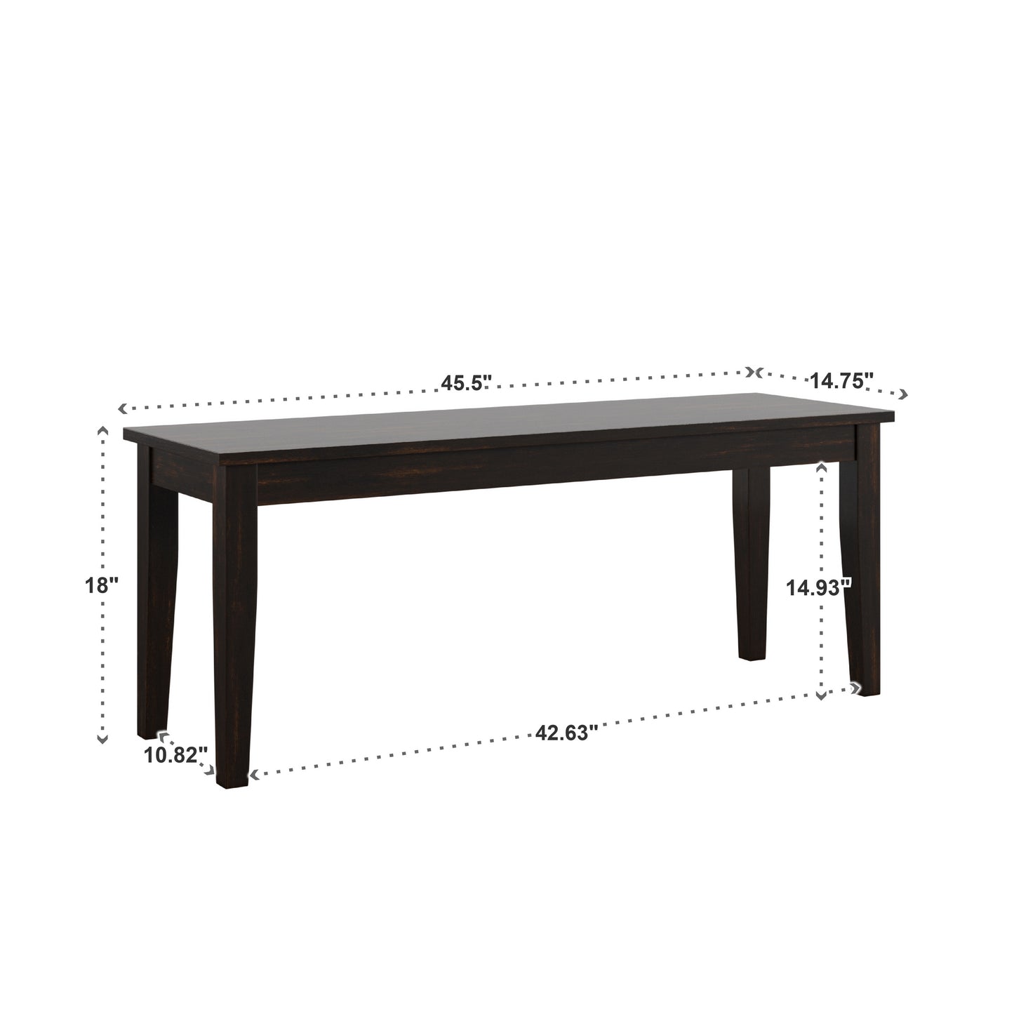 Wood Dining Bench - Antique Black Finish