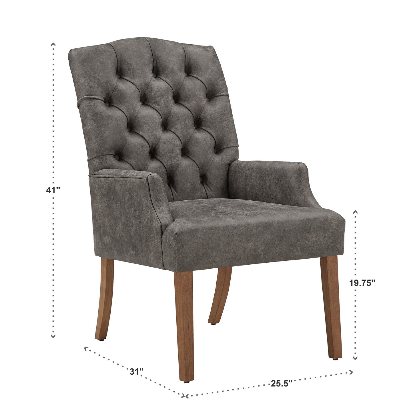 Light Distressed Natural Finish Polished Microfiber Tufted Dining Chair - Gray Polished Microfiber