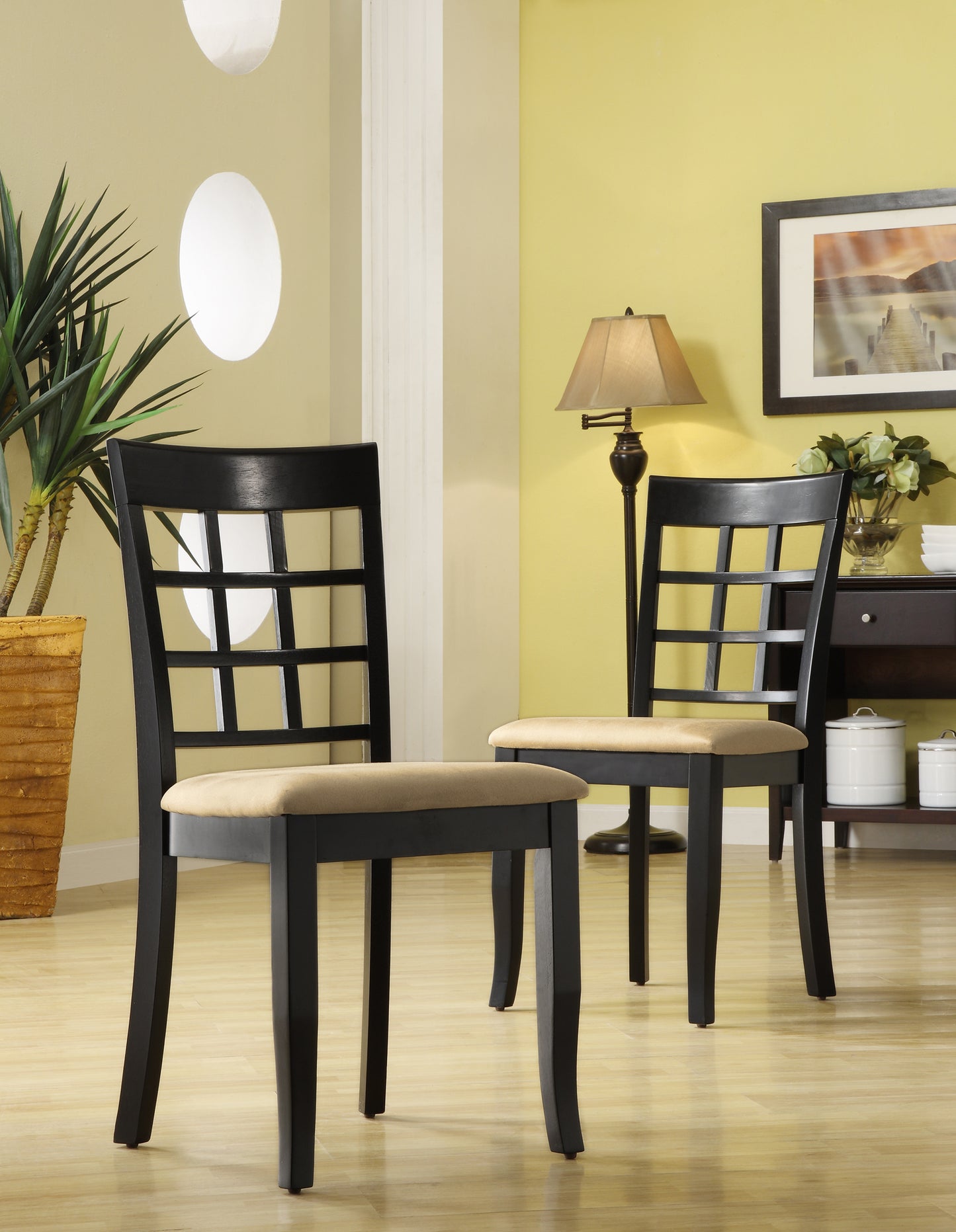 Black Wood Dining Set - 60-inch Table, Window Back Chairs, 5-Piece Set