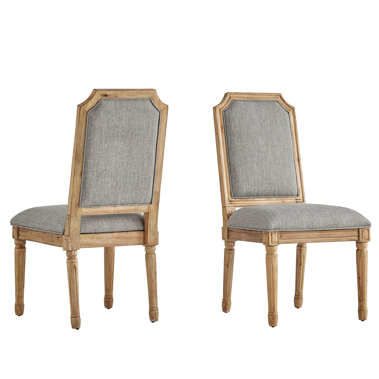 Arched Linen and Wood Dining Chairs (Set of 2) - Gray Linan, Natural Finish