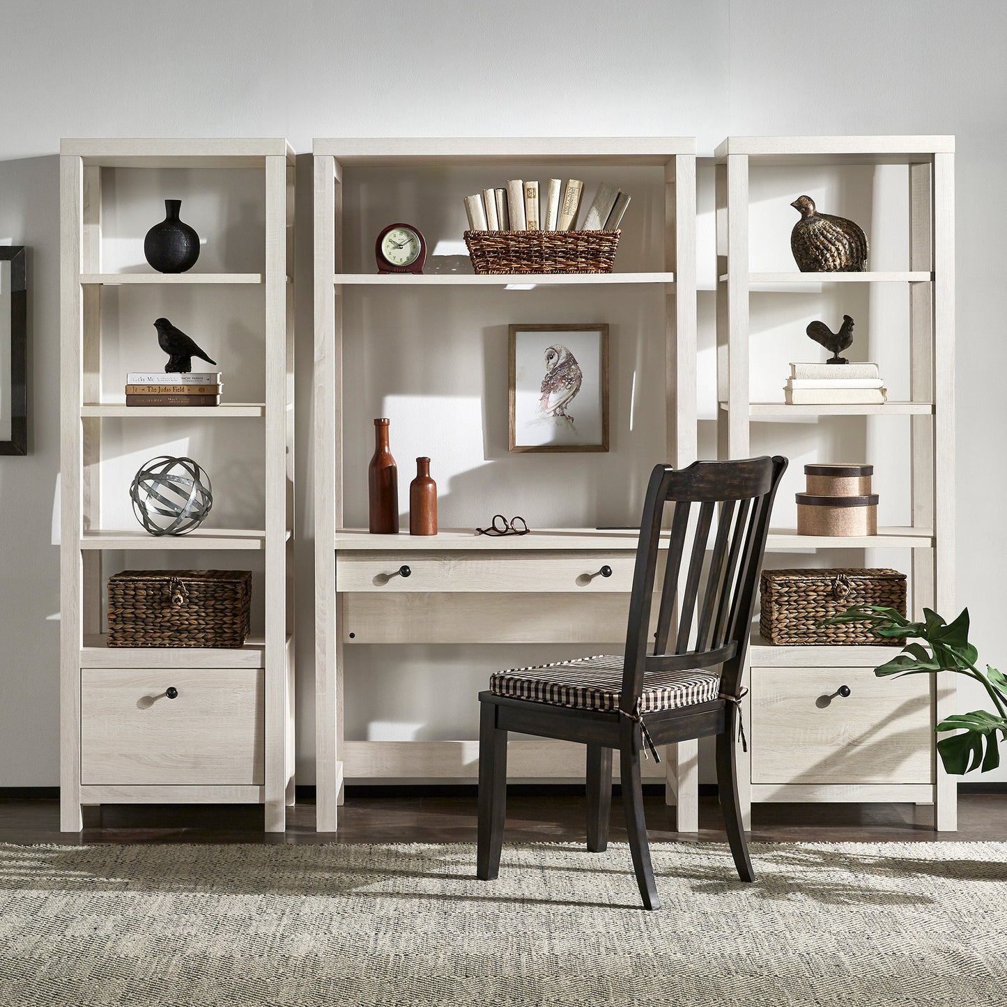 38 in. Wall Bookshelf with Desk and USB Charger - Antique White Finish