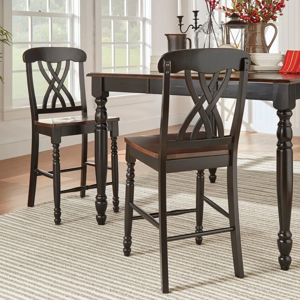 Two-Tone Counter Height Chairs (Set of 2) - Antique Black, Scroll Back