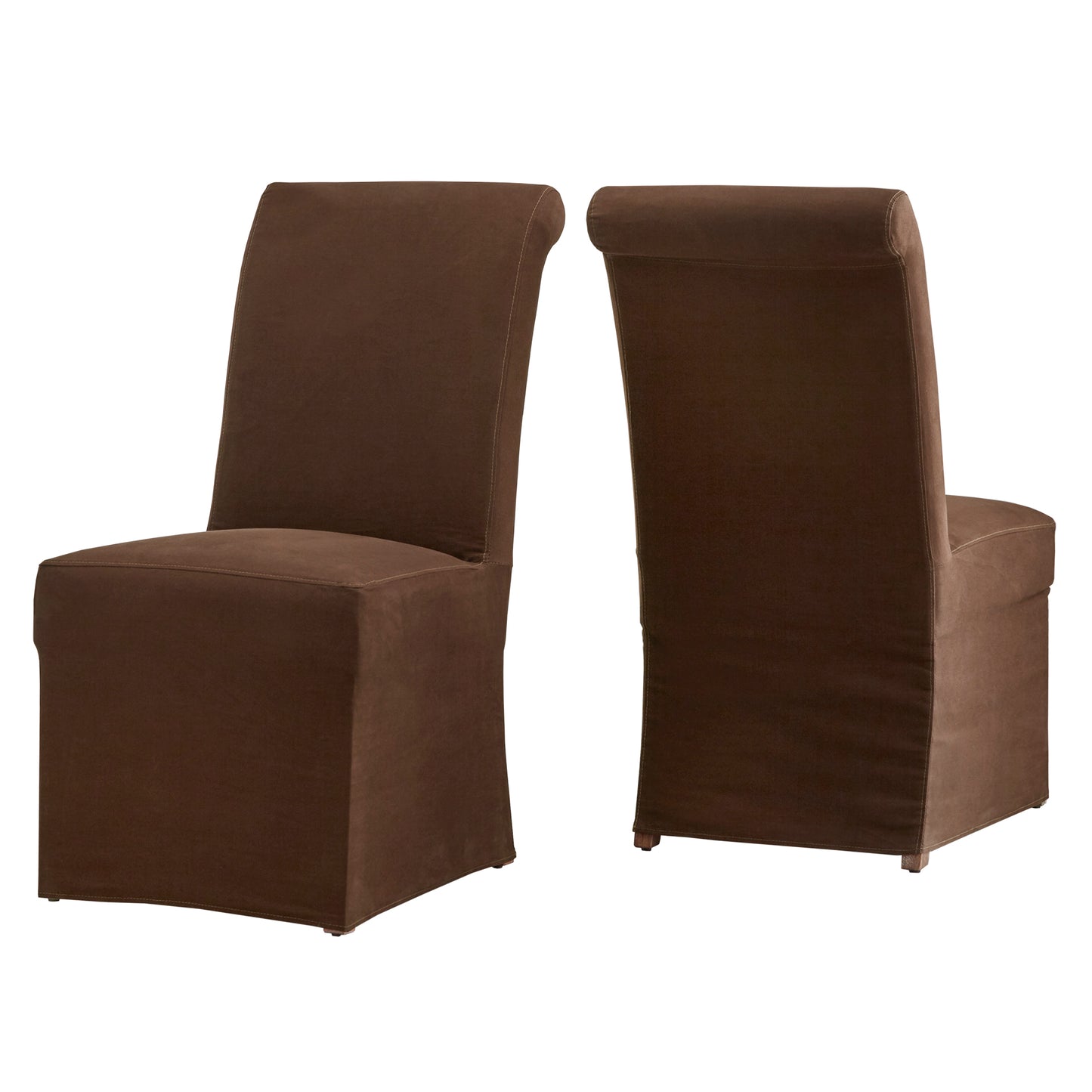 Slipcovered Rolled Back Parsons Chairs (Set of 2) - Brown Slipcover