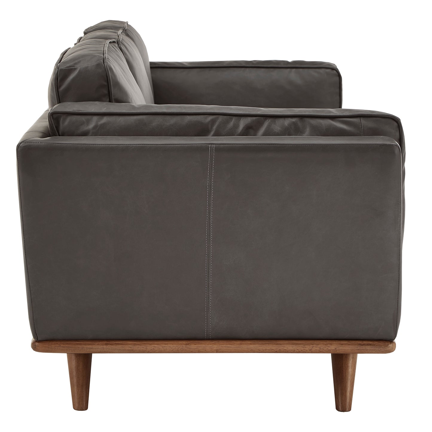 Dark Oak and Gray Oxford All Leather Sofa