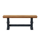 Two-Tone Trestle Leg Wood Dining Bench - Oak Top with Antique Denim Base