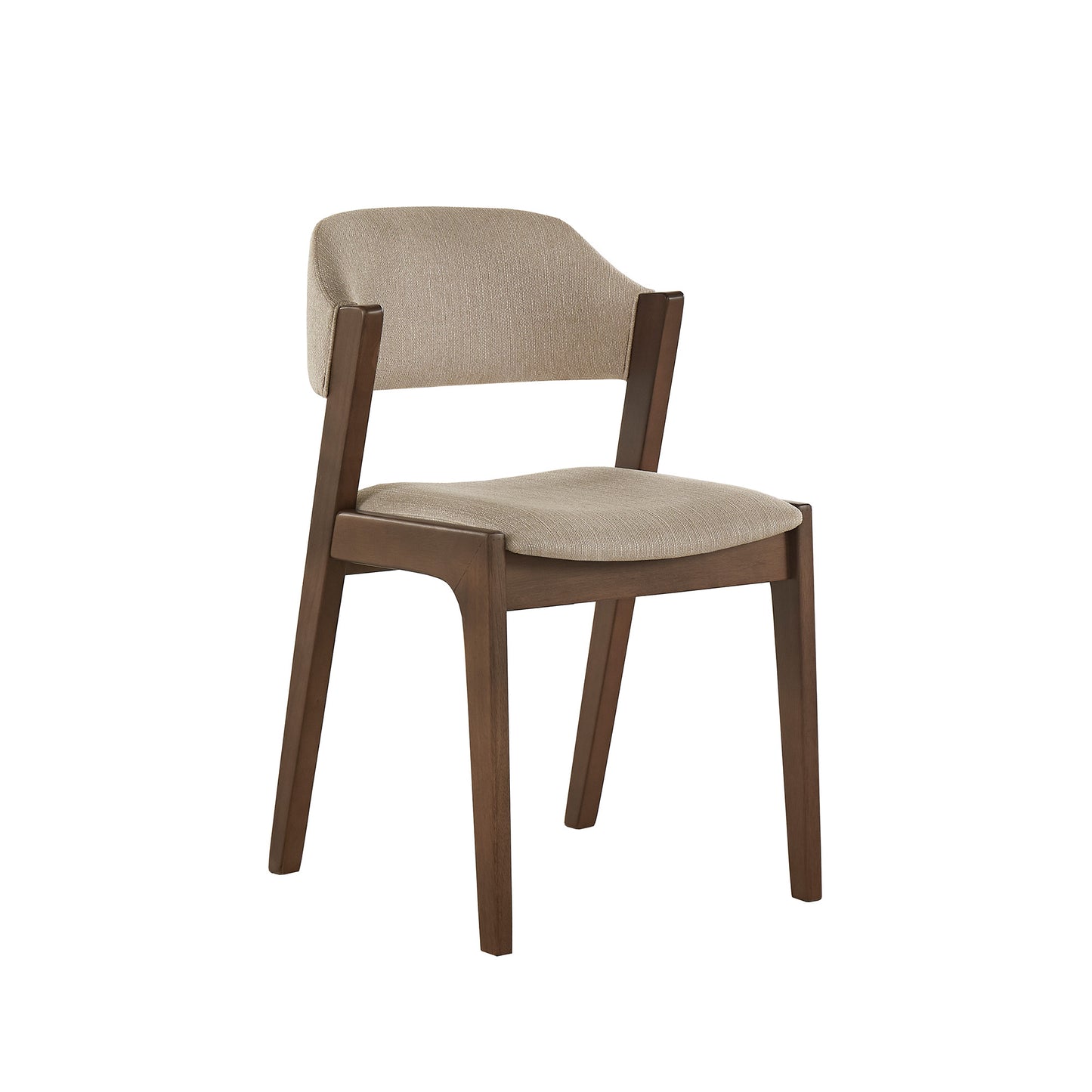 Modern Scandinavian Wood Finish Dining Chair (Set of 2) - Beige Fabric, Walnut Veneer