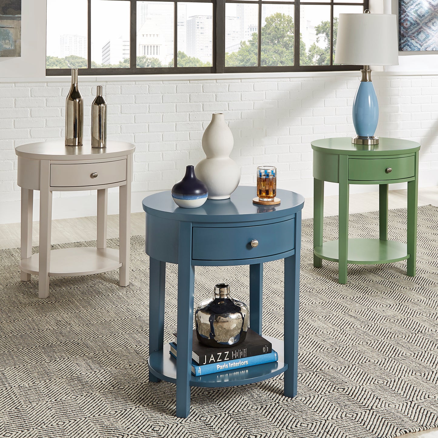 1-Drawer Oval End Table - Blue Steel