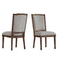 Ornate Linen and Wood Dining Chairs (Set of 2) - Gray Linen, Brown Finish