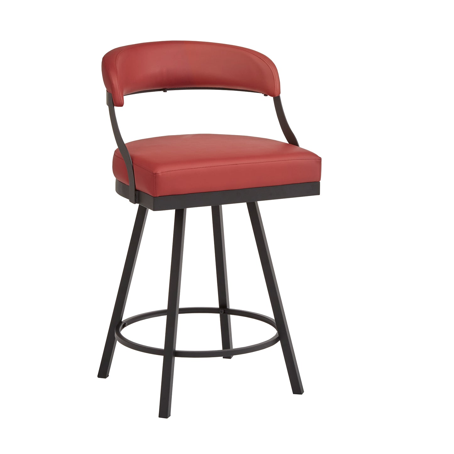 Black Finish Metal Vegan Leather Swivel Chair (Set of 2) - 24 in. Counter Height, Red