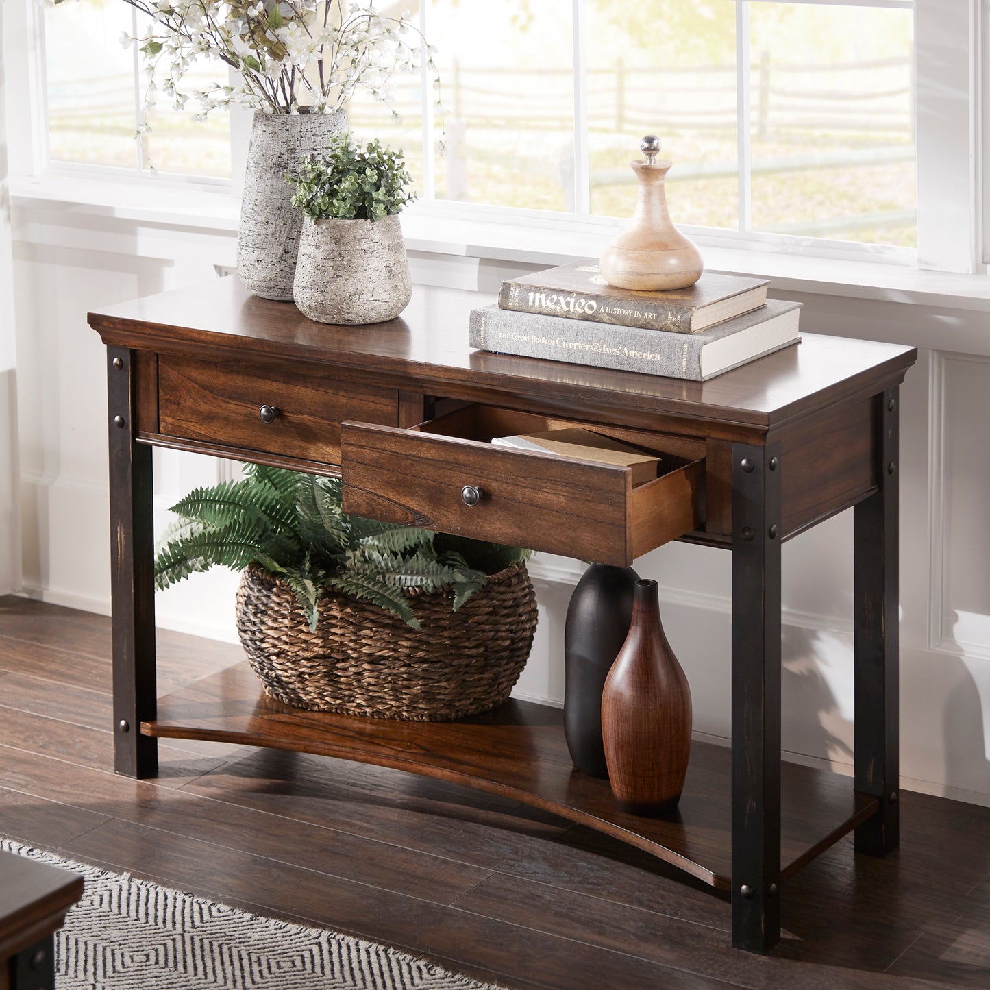 Wood Finish Sofa Table - Dark Cherry Finish