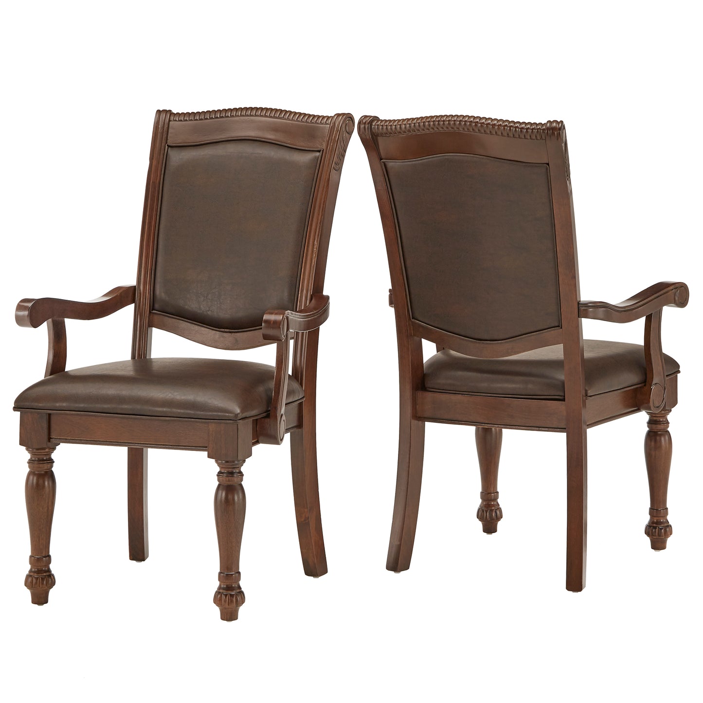 Brown Faux Leather Dining Chairs (Set of 2) - Arm Chairs