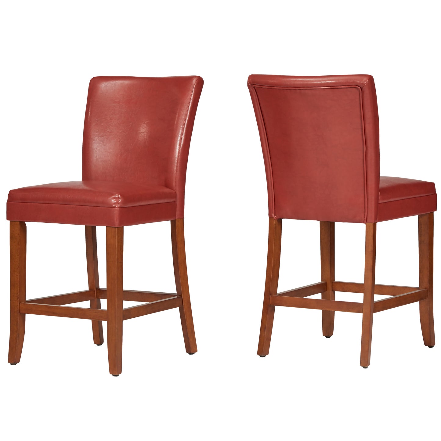 Classic Upholstered High Back Counter Height Chairs (Set of 2) - Cherry Finish, Red Vinyl