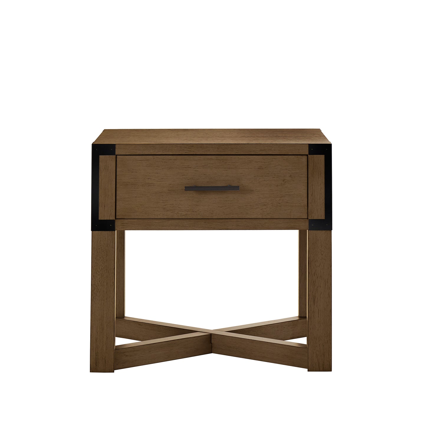 Wood Finish X-Base End Table with Drawer - Oak Finish