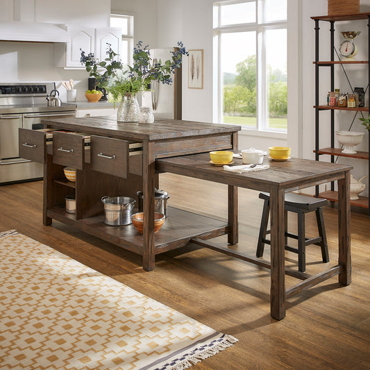 Reclaimed Look Extendable Kitchen Island - Brown Finish, Reclaimed Look Top