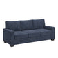 Modern Fabric Upholstered Square Arm Sofa Set - Living Room Chair, Loveseat and Sofa, Blue Chenille Fabric