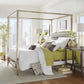 Metal Canopy Bed with Upholstered Headboard - Gray Linan, Champagna Gold Finish, King Siza