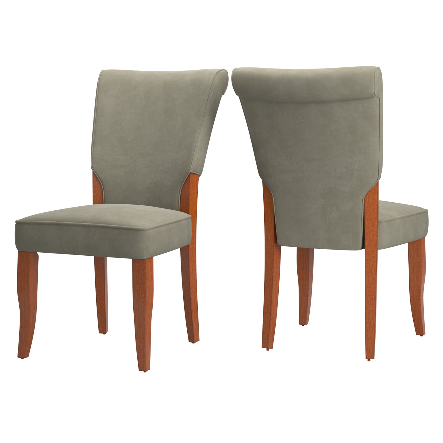 Velvet Upholstered Parsons Dining Chairs (Set of 2) - Cherry Finish, Olive Velvet