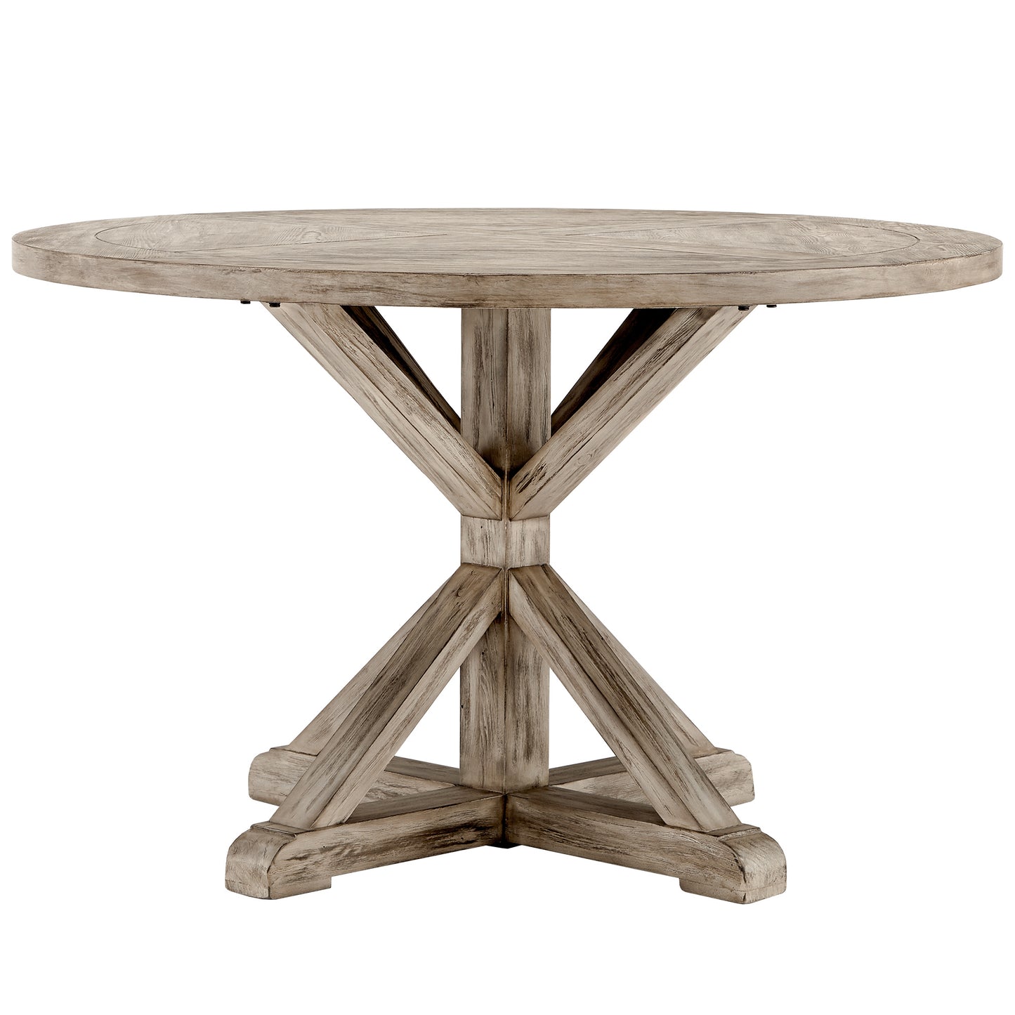 Rustic X-Base Round Pine Finish Dining Table - Antique Gray Finish, 48-inch