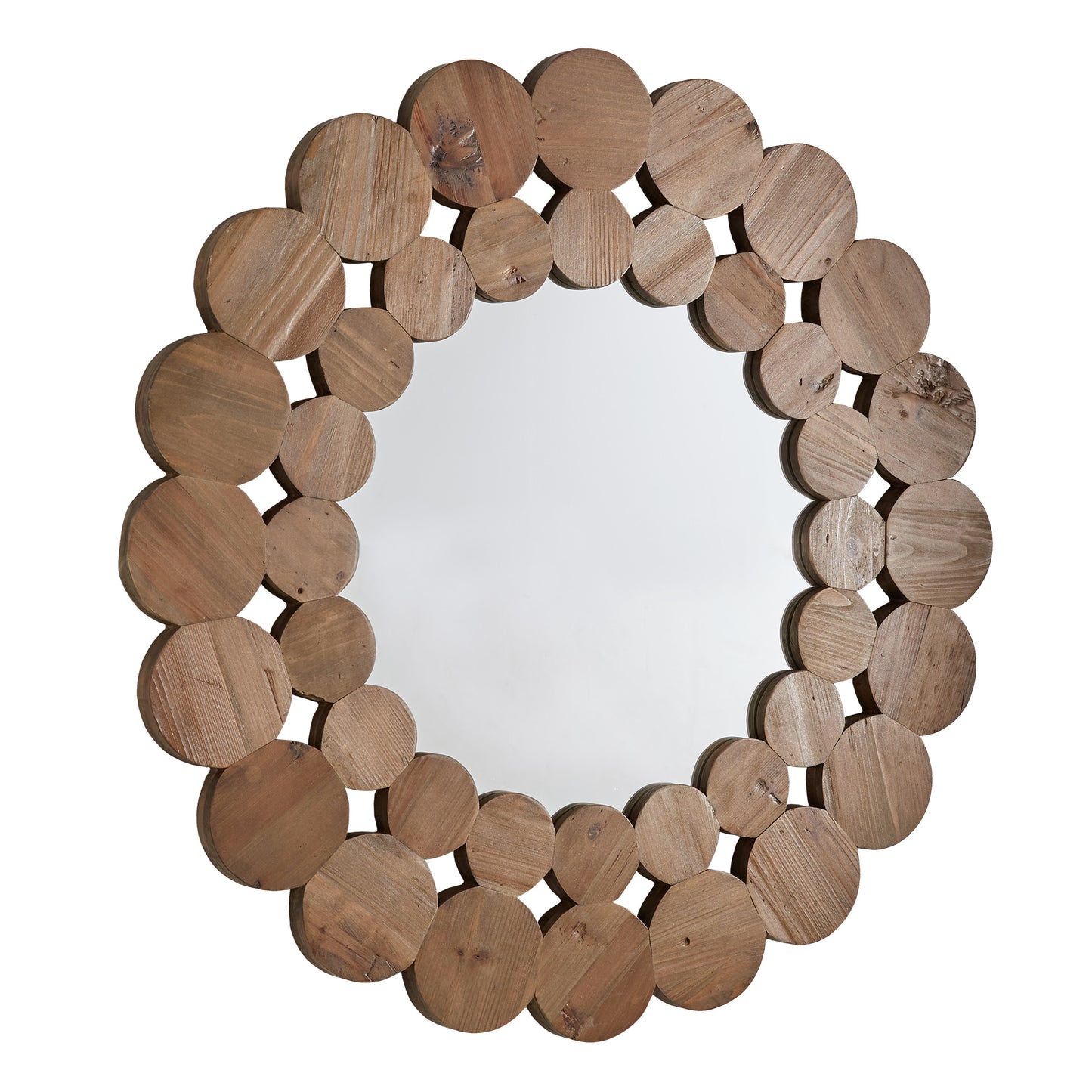 Natural Finish Reclaimed Wood Round Wall Mirror - Small