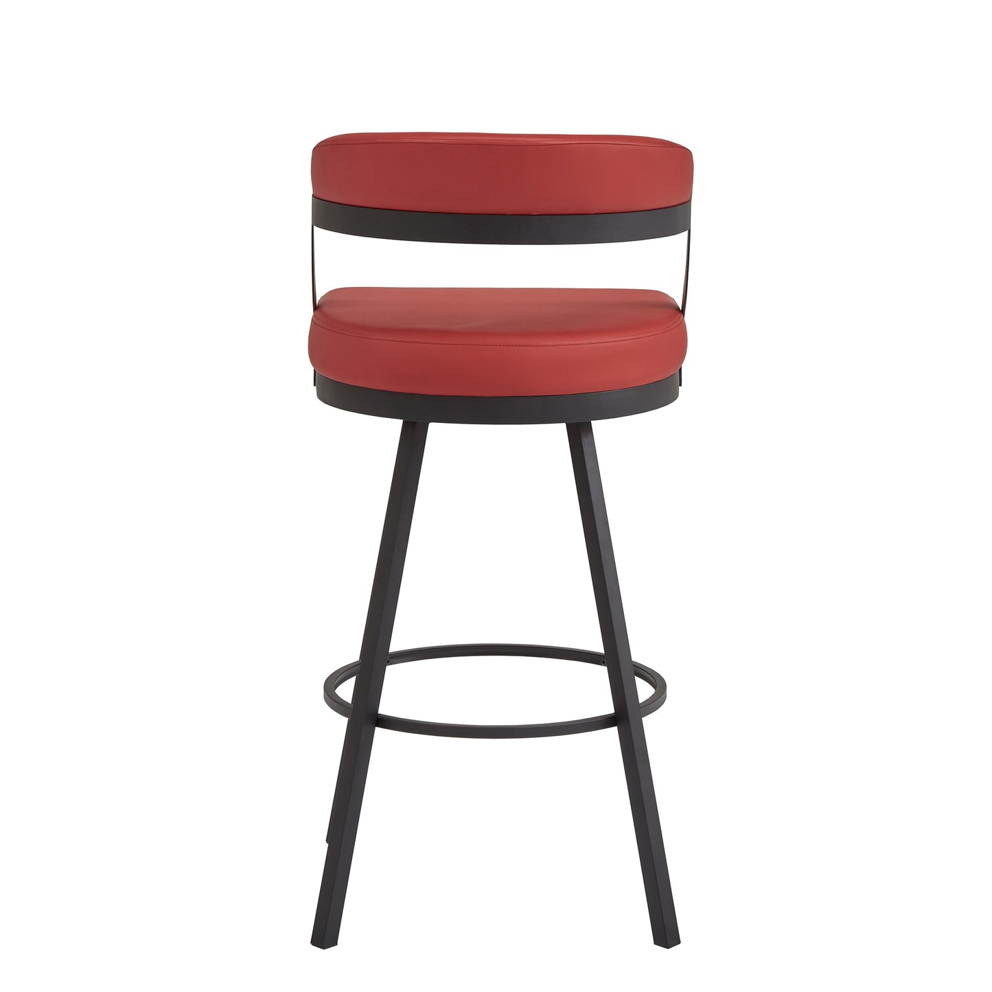 Black Finish Metal Vegan Leather Swivel Chair (Set of 2) - 29 in. Bar Height, Red