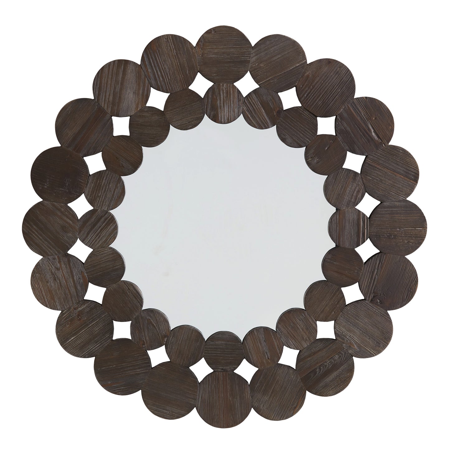 Dark Brown Reclaimed Wood Round Wall Mirror - Large