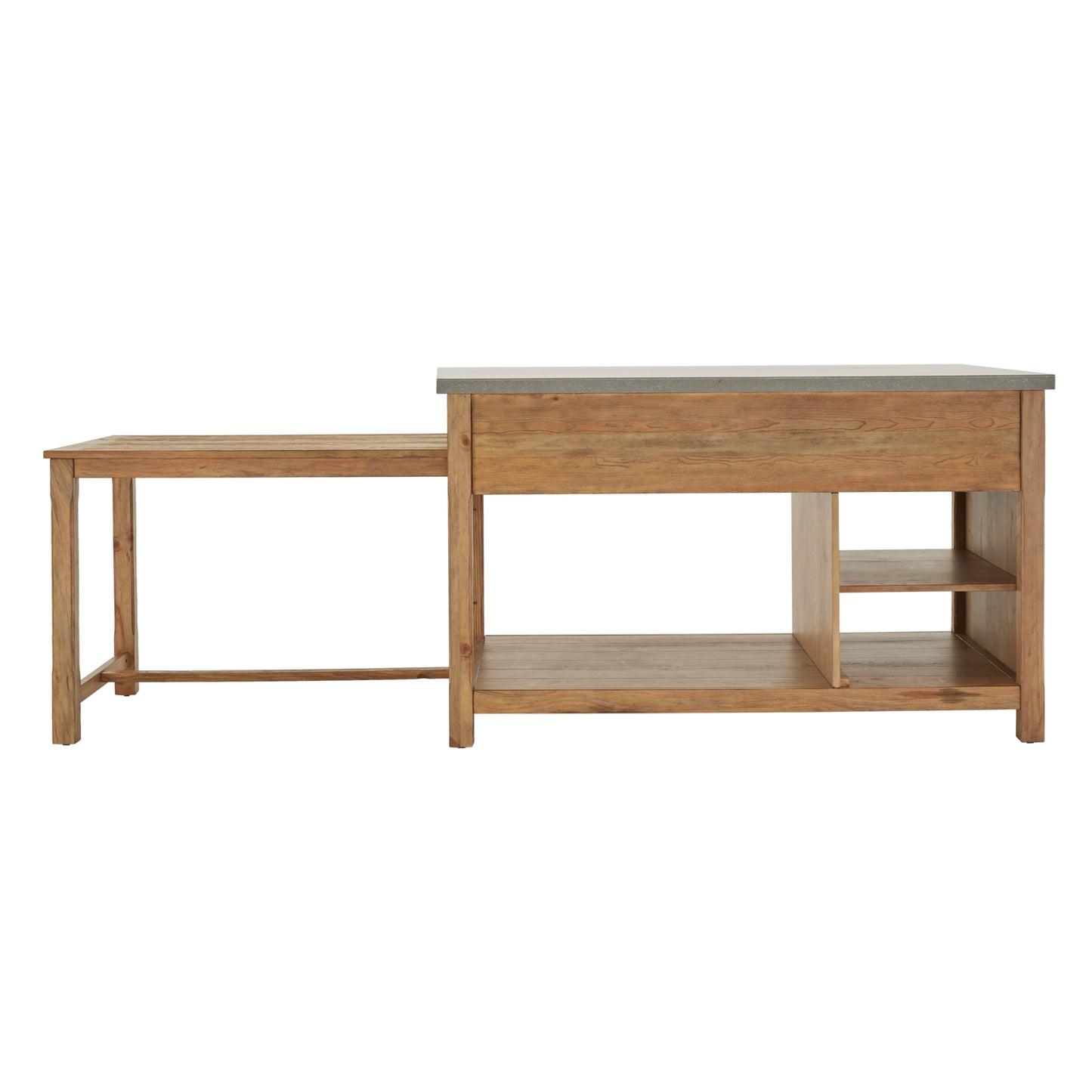 Reclaimed Look Extendable Kitchen Island - Natural Finish, Concrete Veneer Top