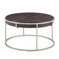 Round Table with Metal Base - Dark Walnut Finish, End Table and Coffee Table Set