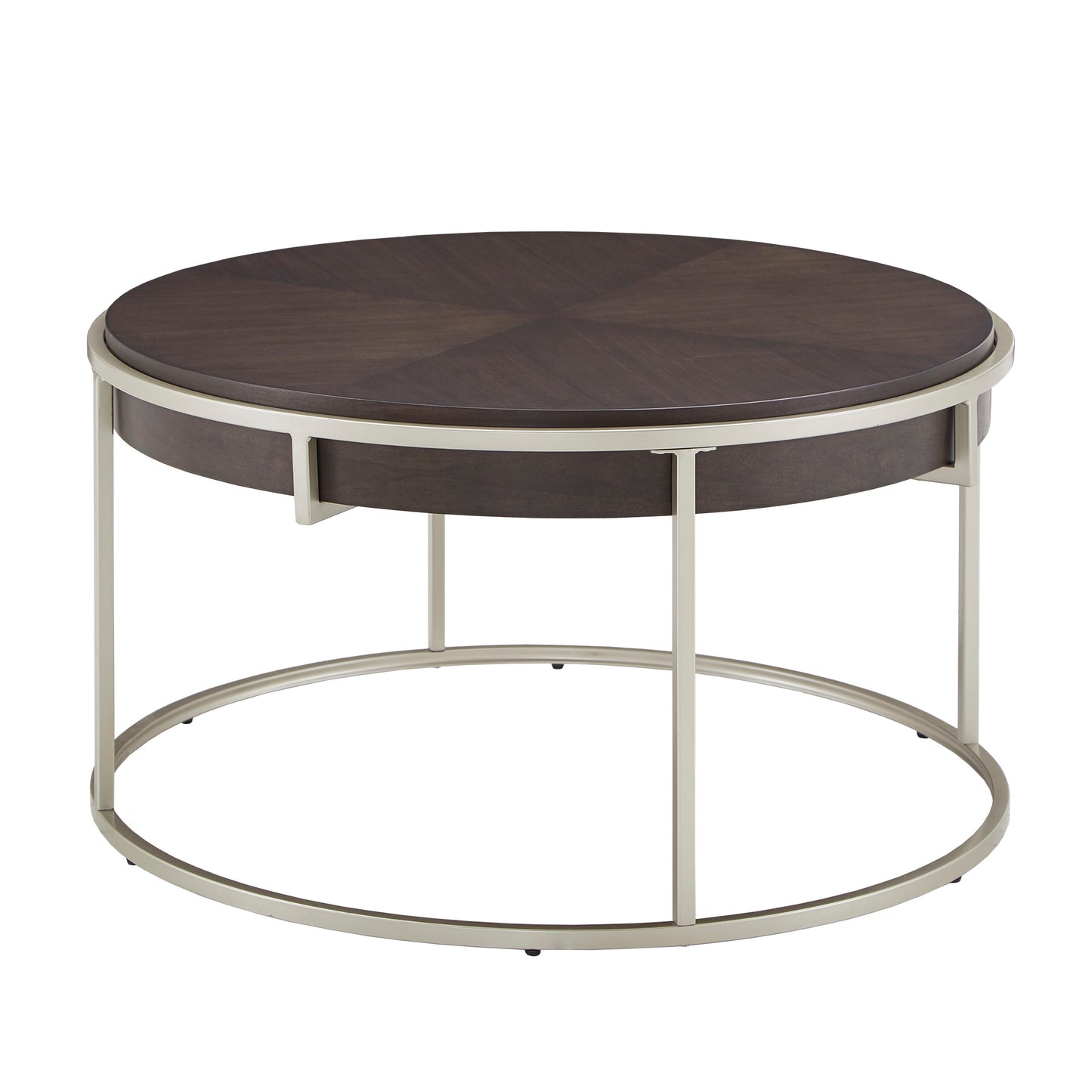 Round Table with Metal Base - Dark Walnut Finish, End Table and Coffee Table Set