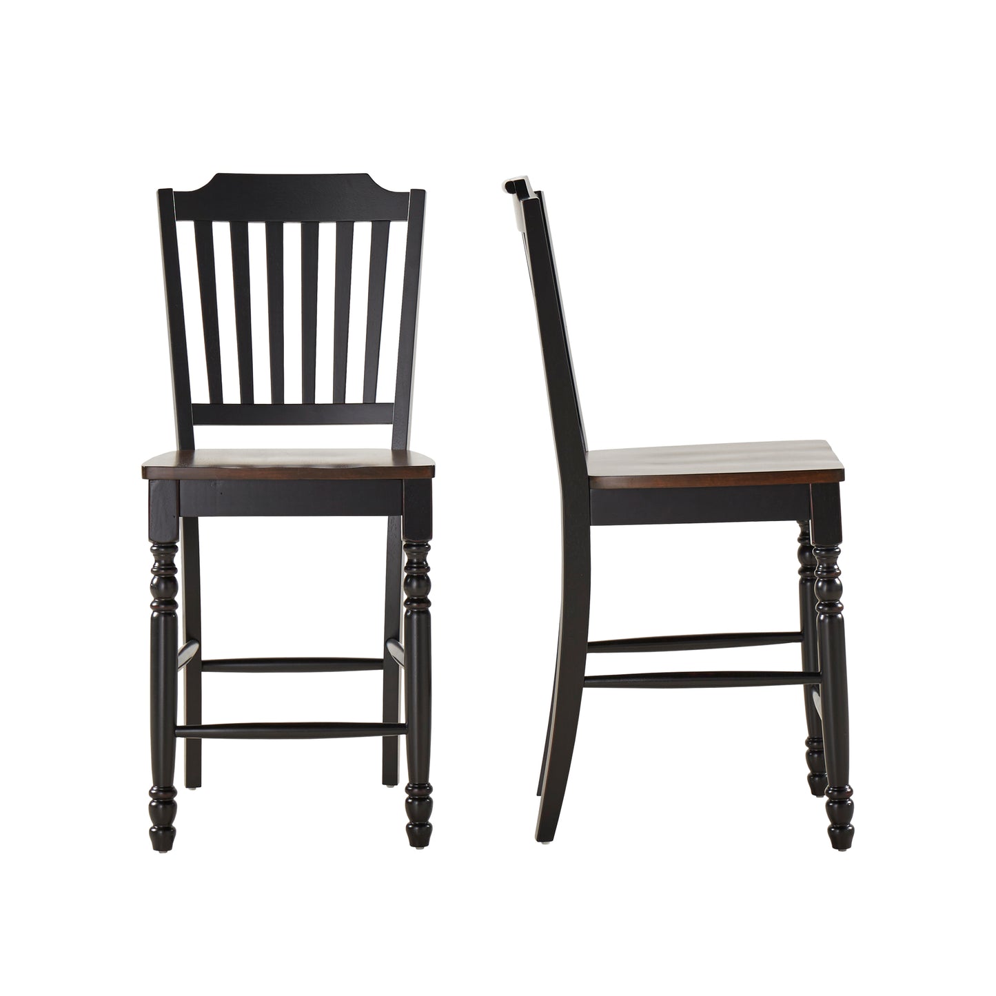 Two-Tone Counter Height Chairs (Set of 2) - Antique Black, Slat Back