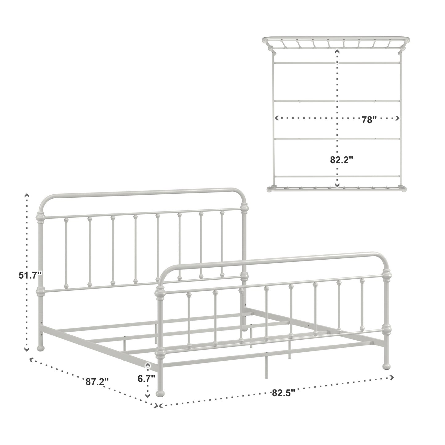 Antique Graceful Victorian Iron Metal Bed - Silver Birch, King (King Size)