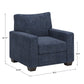 Modern Fabric Upholstered Square Arm Sofa - Living Room Chair, Blue Chenille Fabric