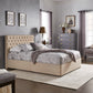 Nailhead Linen Headboard Storage Platform Bed - Beige Linen, Full (Full Size)