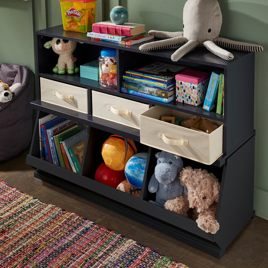 Modular Stacking Storage Bins - Charcoal Black, 1 Box with 3 Drawers