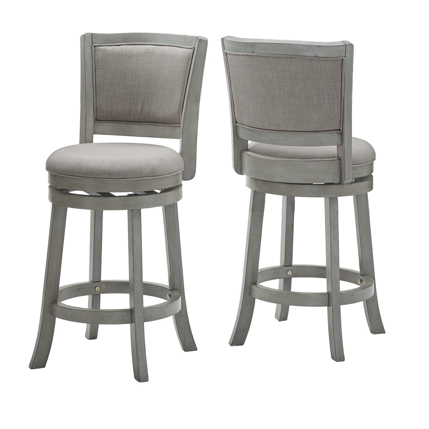 Upholstered Back Swivel Stool - 24" Counter Height, Antique Gray Finish, Gray Linen