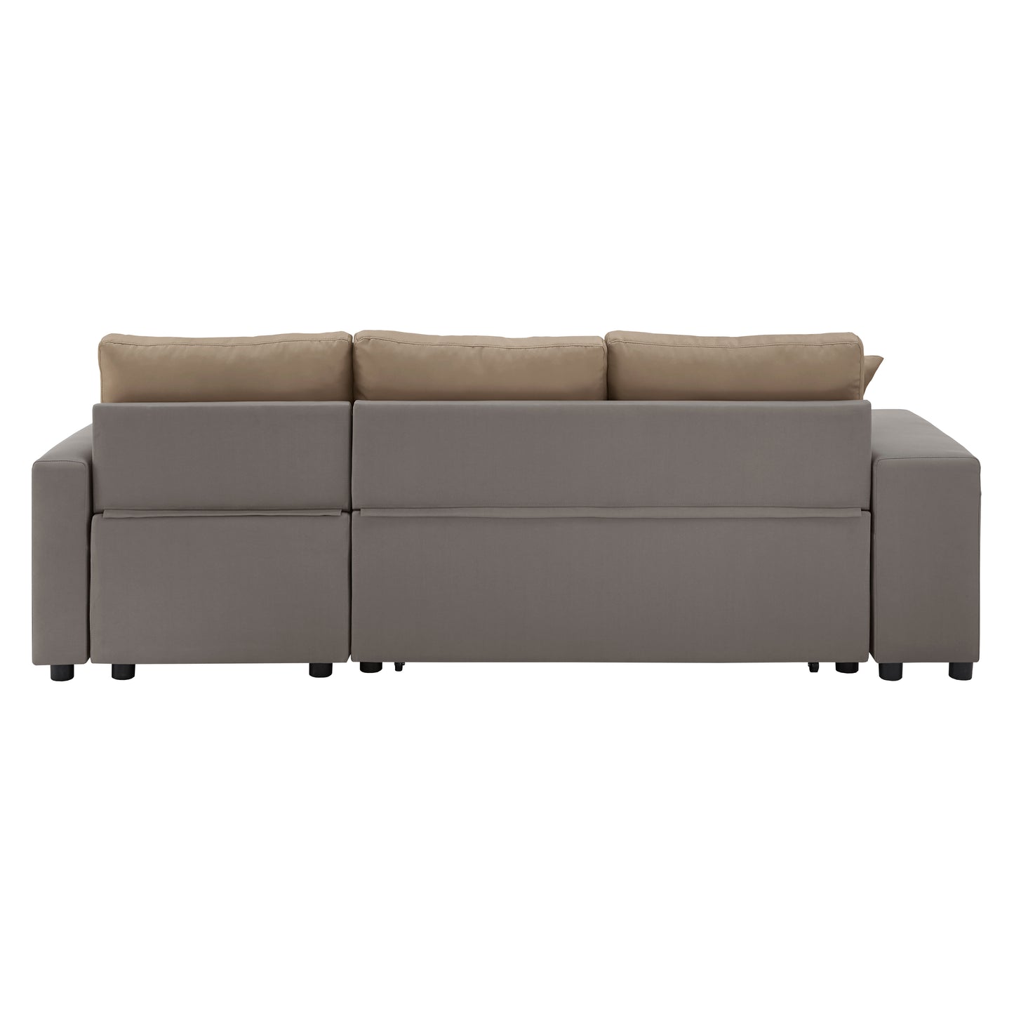 Multifunctional Two-Tone Fabric Convertible Chaise Sofa with Two Ottomans, Two Pillows, and Storage - Brown