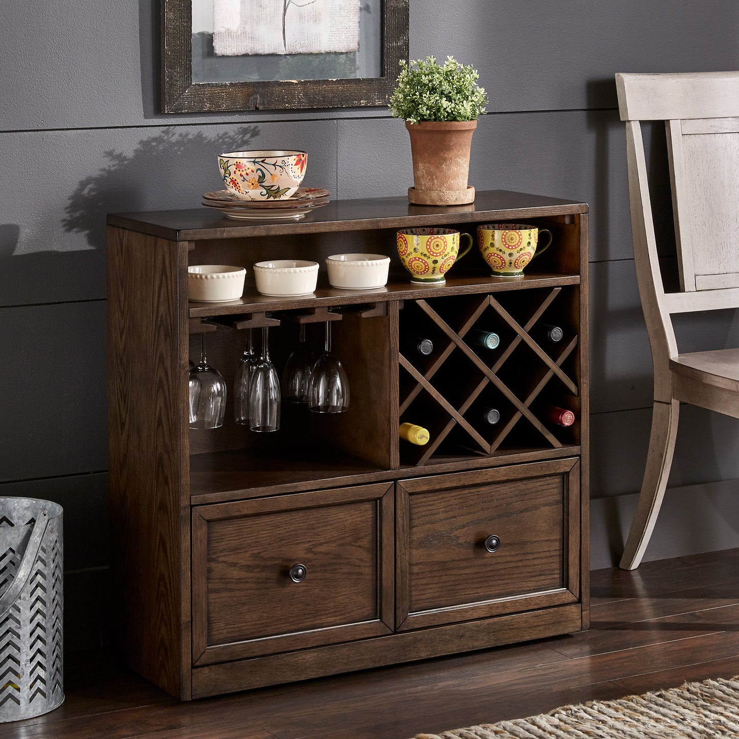 Rectangular Counter Height Dining Table - With Two Wine Cabinets